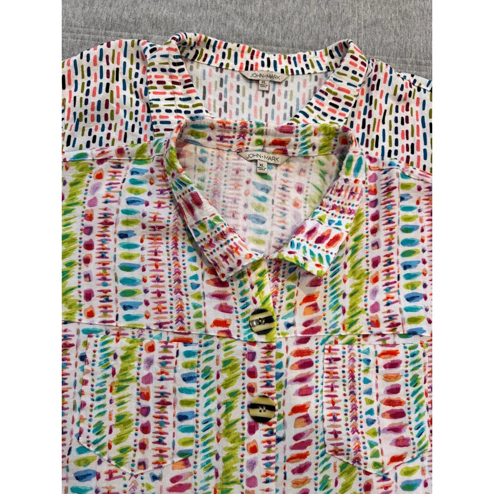 John Mark Womens XL Multi-Color Abstract Dash Button Down Shirt Bundle of 2